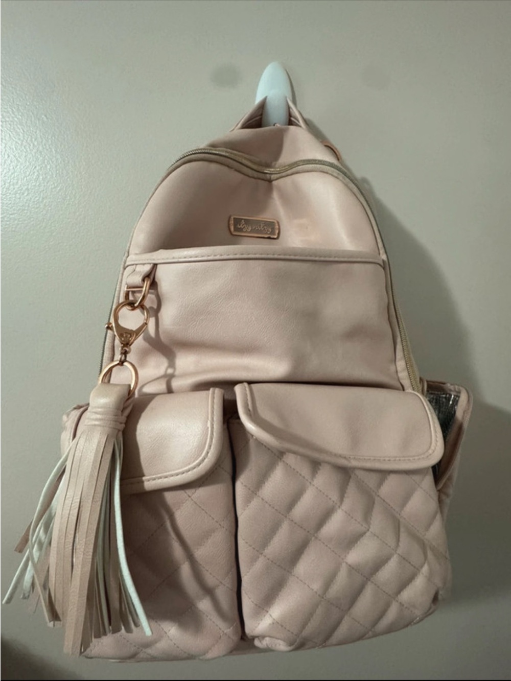 Itzy Ritzy Blush Quilted Kids Backpack with Tassel Charm